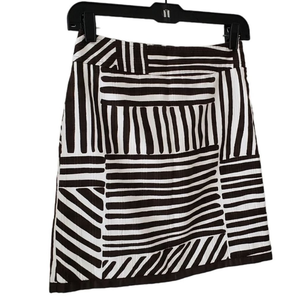 Ann Taylor Tribal Mudcloth Print Textured Mini Skirt | NWOT | 00P | Brown White - Picture 2 of 14